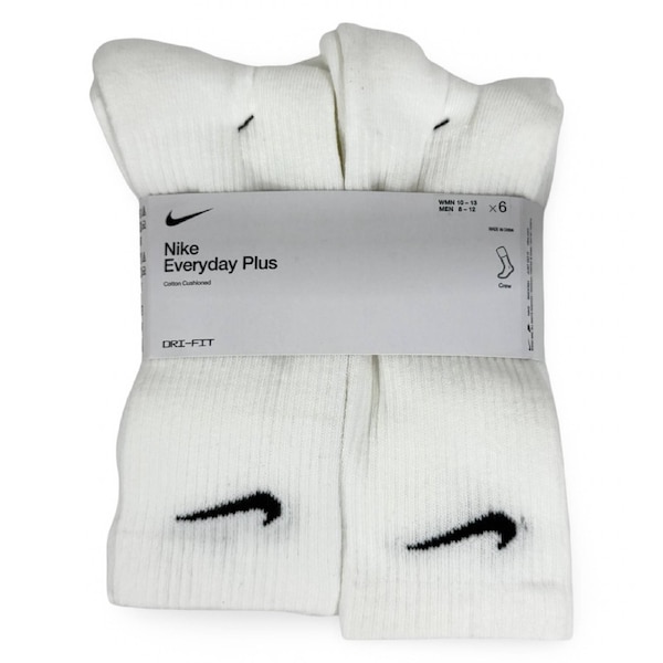 Nike Unisex Everyday Plus Cushioned Socks 6-Pack – White/Black M