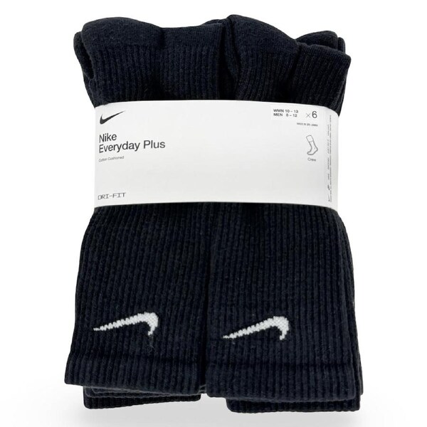 Nike Unisex Everyday Plus Cushioned Socks 6-Pack – Black/White S
