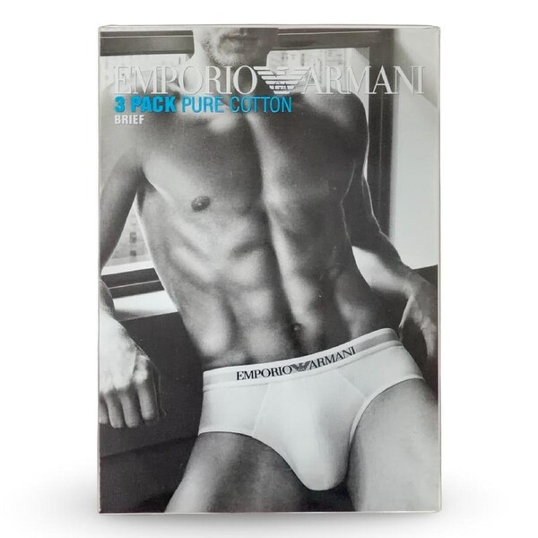 Emporio Armani Mens Pure Cotton Brief 3 Pack - Black M