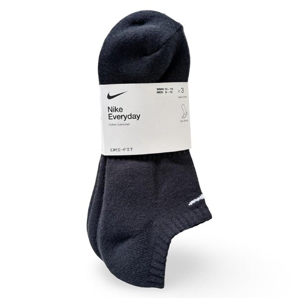 Nike Unisex Cushioned No Show Socks 3-Pack – Black/White XL