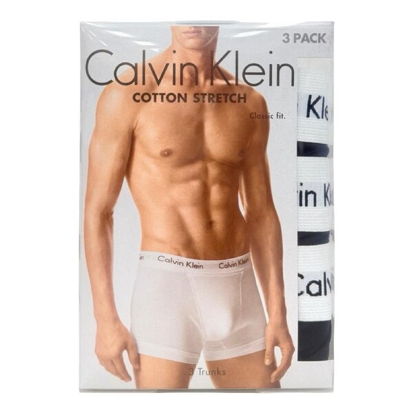 Calvin Klein Men's Cotton Stretch Trunk 3 Pack – Black With White Band M