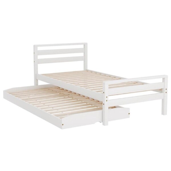 Artiss Bed Frame Trundle 2x Single King Single Size Daybed Wooden Metal Leather Mattress Base Single - AVIS
