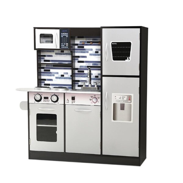 1x Keezi Kids Kitchen Pretend Play Sets Wooden Toys Children Utensils Cooking Set White / 90 x 100 x 29 cm