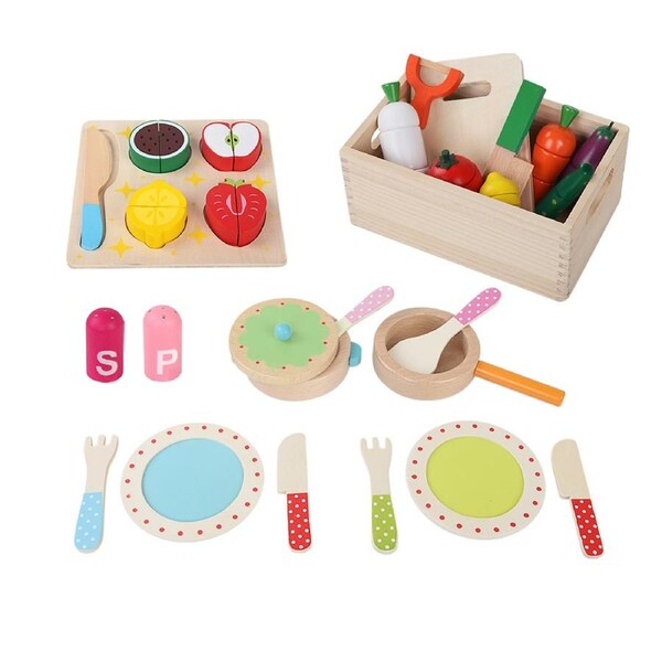 1x Keezi Kids Kitchen Pretend Play Sets Wooden Toys Children Utensils Cooking Set Grey & White / 93.5 x 93 x 30 cm