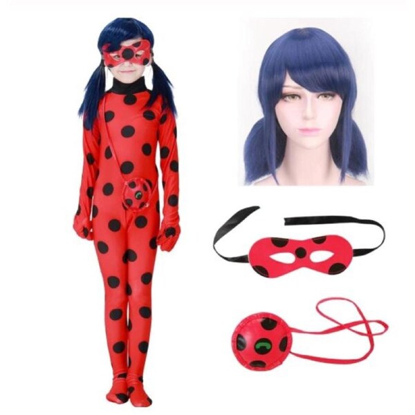 Girls Ladybug Costume Marinette Cosplay Jumpsuit Wig Mask Accessory S