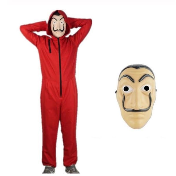 Money Heist Costume Salvador Dali La Casa De Papel Cosplay Red Jumpsuit Mask 2XL