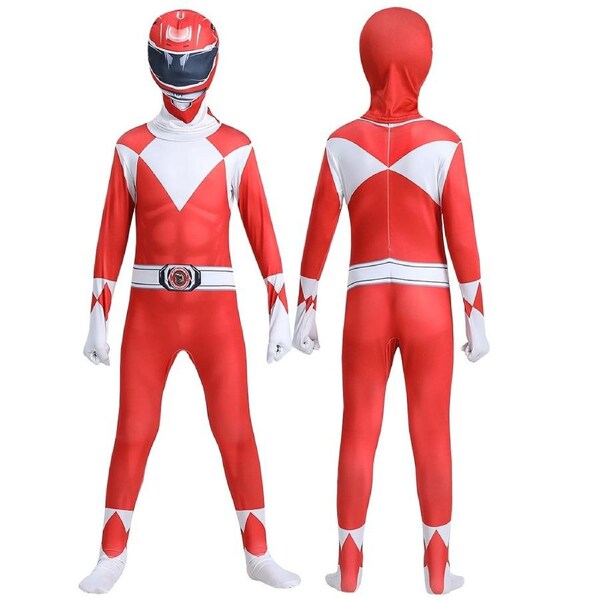 Adults Red Rangers Costume Morphsuit Book Week Halloween Cosplay 180