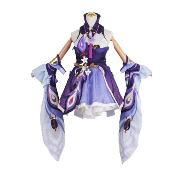 Genshin Impact Keqing Costume Gaming Anime Cosplay Comicon Outfit XL
