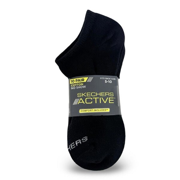 Skechers Women’s No Show Socks 10 Pack Cotton Blend Black Sock Size 9–11 US 9-11