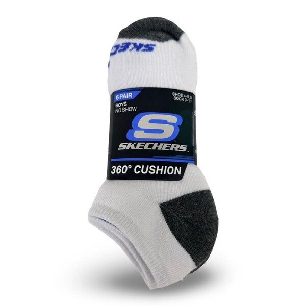 Skechers Boys No Show Socks 6 Pack White Grey Sock Size 9–11 US 9-11