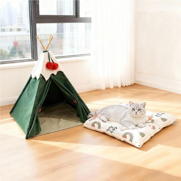 Pawz Pet Tent House Pet Teepee Dog Cat Tent Bed Washable Portable Indoor Green L
