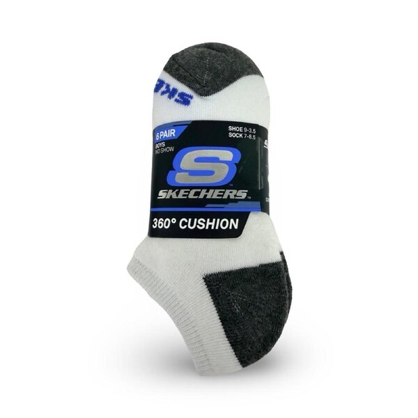 Skechers Boys No Show Socks 6 Pack White Grey Sock Size 7–8.5 US 7-8.5