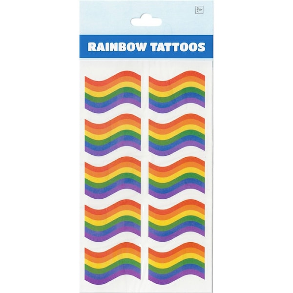 Rainbow Wavy Flag Tattoos (Pack of 12) Multi
