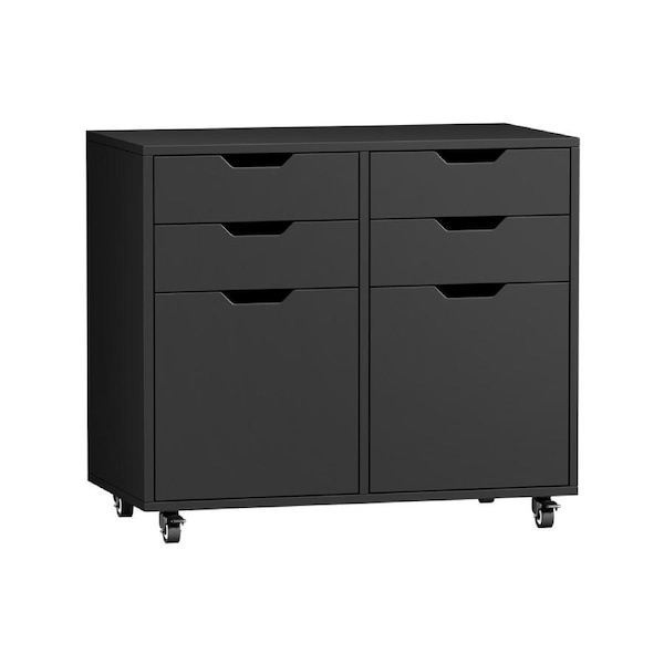 Oikiture Filing Cabinet 2 Door 4 Drawer Mobile Office Storage Cabinet Black