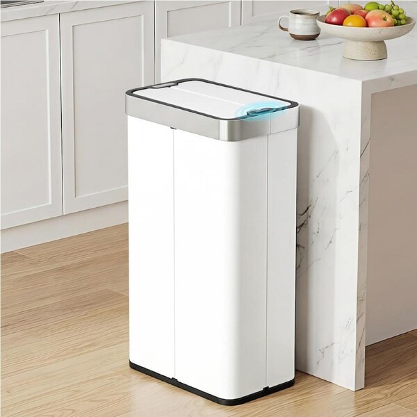 Devanti Motion Sensor Bin 70L Rubbish Bin Automatic Kitchen Bin Touchless White White