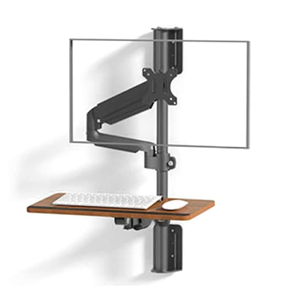 Dualhold wall mount for monitor screen and keyboard tray gid://shopify/Metaobject/156915007776, gid://shopify/Metaobject/158885347616 / gas spring single arm+timber shelf