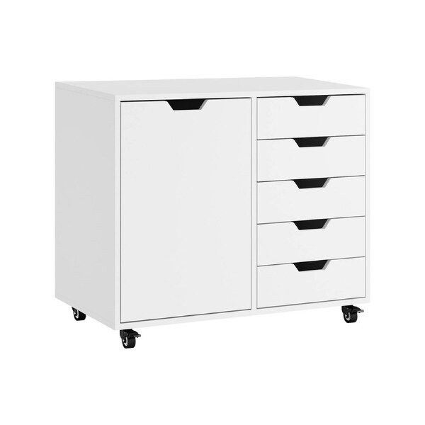Oikiture Filing Cabinet 1 Door 5 Drawer Mobile Office Storage Cabinet White