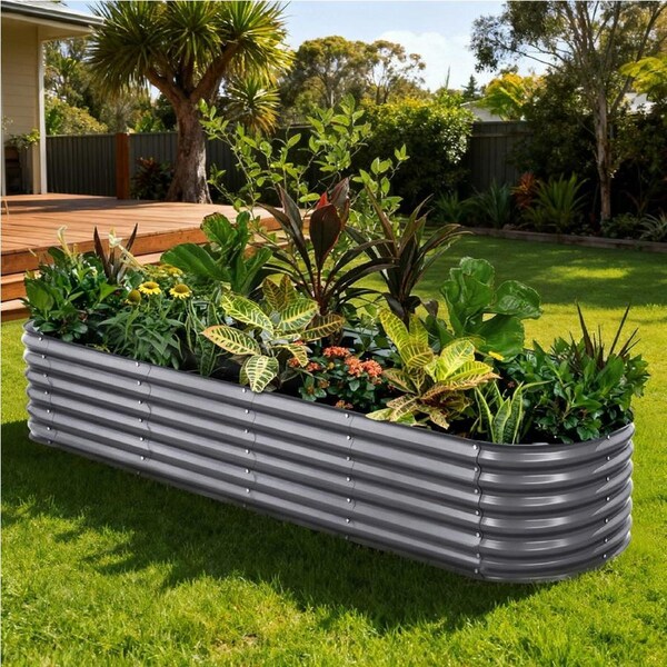 Green Fingers Garden Bed Kit Galvanised Steel Raised Garden Beds Kit Planter Oval 320X80X56CM