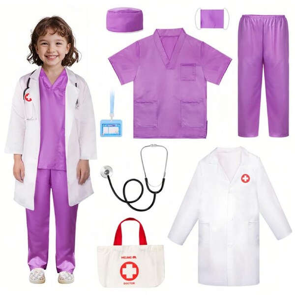 HOLALA Doctor Costume for Kids Doctor Dress Up for 3-8 Children Role Play-PurpleC 120CM