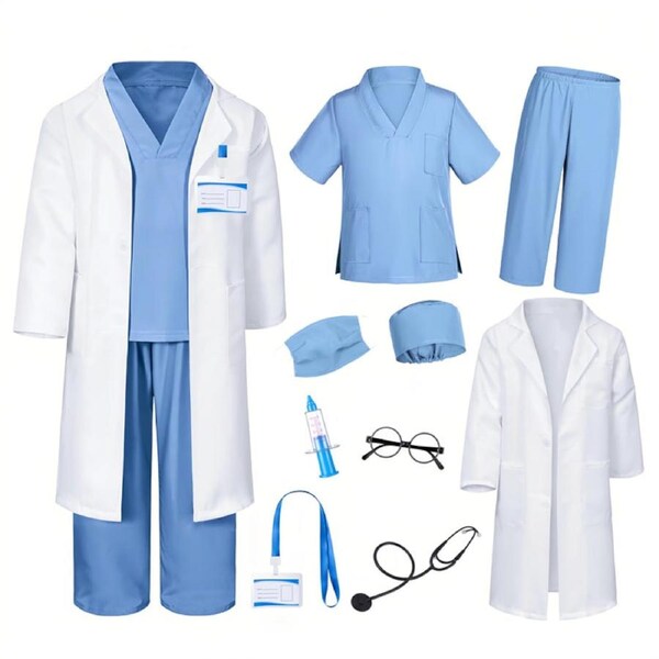 HOLALA Doctor Costume for Kids Doctor Dress Up for 3-8 Children Role Play-BlueE 140CM