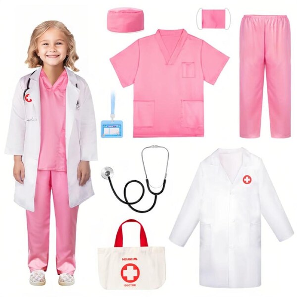 HOLALA Doctor Costume for Kids Doctor Dress Up for 3-8 Children Role Play-PinkA 150CM
