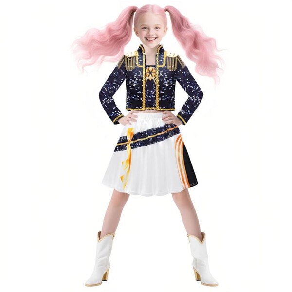 HOLALA 3Pcs Kids Pop Singer Costume Girls Halloween Cute Clothes Stage Outfit Set-Set6 140CM