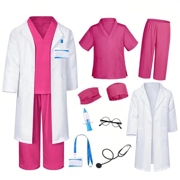 HOLALA Doctor Costume for Kids Doctor Dress Up for 3-8 Children Role Play-RoseRedK 150CM