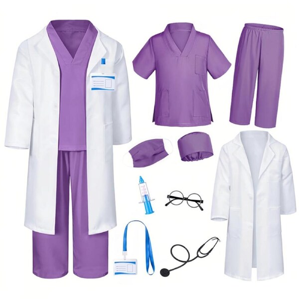 HOLALA Doctor Costume for Kids Doctor Dress Up for 3-8 Children Role Play-PurpleH 160CM
