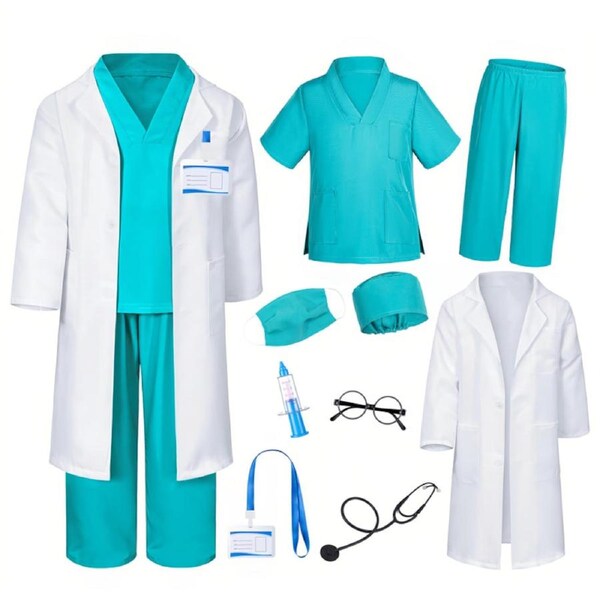 HOLALA Doctor Costume for Kids Doctor Dress Up for 3-8 Children Role Play-GreenF 110CM