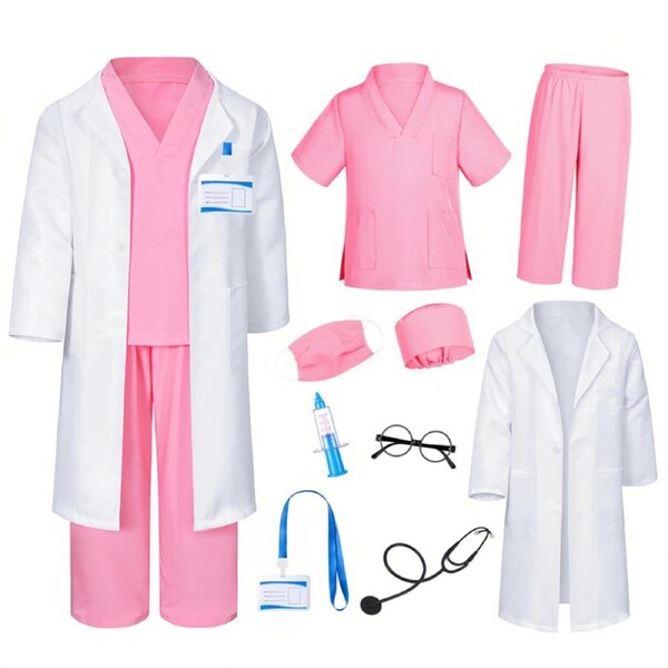 HOLALA Doctor Costume for Kids Doctor Dress Up for 3-8 Children Role Play-PinkD 120CM