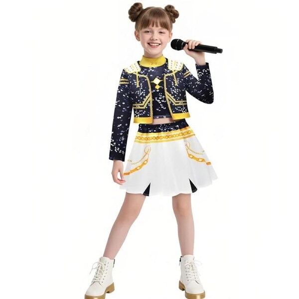 HOLALA 3Pcs Kids Pop Singer Costume Girls Halloween Cute Clothes Stage Outfit Set-Set7 150CM