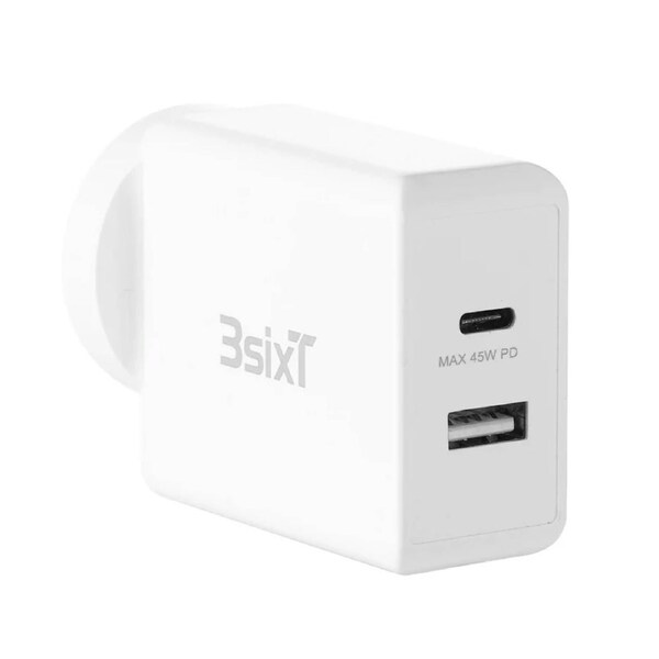 3sixT Wall Charger 45W Dual Port USB-C 2.4A - White