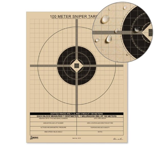 Rite in the Rain - 8.5" x 11" Zeroing Targets 100 Metre True MIL Grid Sniper Target