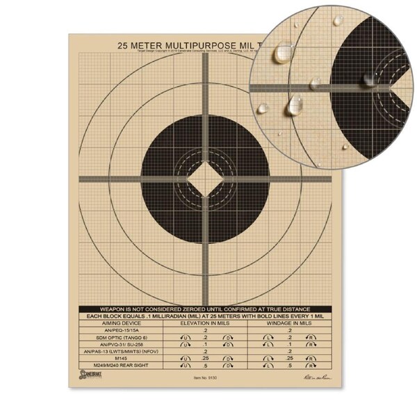 Rite in the Rain - 8.5" x 11" Zeroing Targets 25 Metre True MIL Grid Multipurpose Target