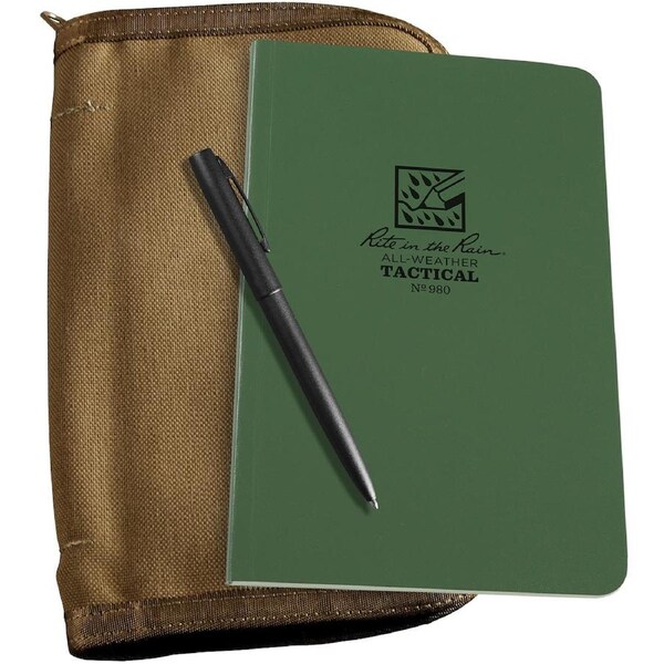 Rite in the Rain - Tactical Field Book Kit 4.25 x 7.25 - Universal Green Field Flex Book / Tan Cordura Cover
