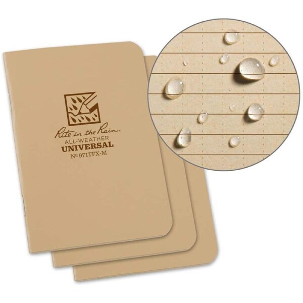 Rite in the Rain - Mini Stapled 3.25 x 4.625 Field Flex Notebook - Universal - 3 Pack Tan - 3 Pack