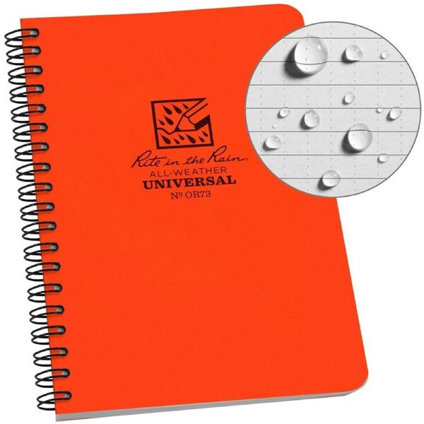 Rite in the Rain - Side Spiral 4.625 x 7 Polydura Notebook - Universal Blaze Orange