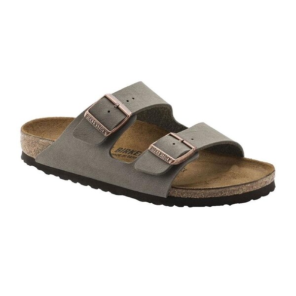 Birkenstock Arizona Birko-Flor Nubuck Sandals - Adjustable Fit, Cork Footbed, Stone EU 43