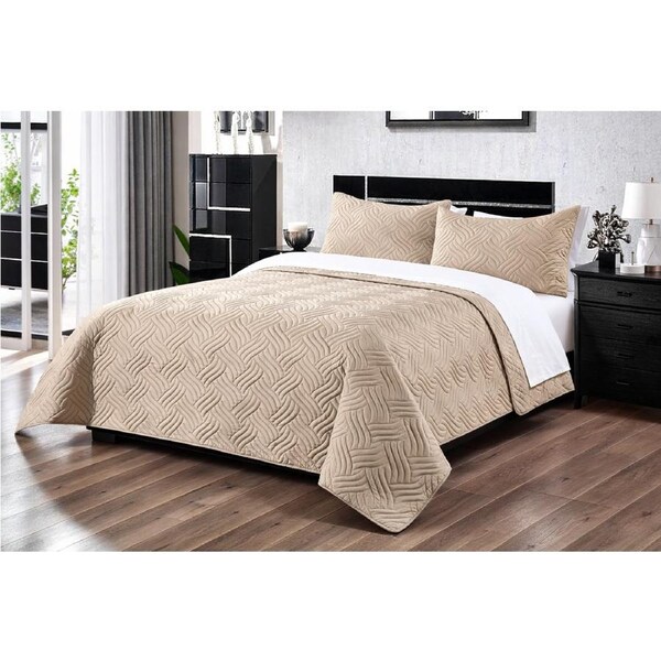 Home Fashion 3 PCS Soft Premium Bed Embossed Coverlet Queen King Natural / Queen
