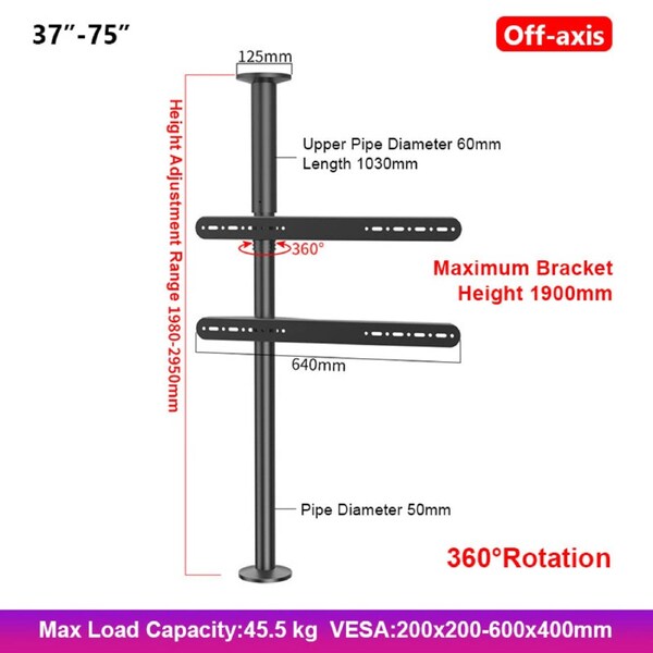 Axis Pro Floor to Ceiling TV Pole Bracket Mount Heavy Duty gid://shopify/Metaobject/156915007776 / 1980 to 2950 off centre bracket