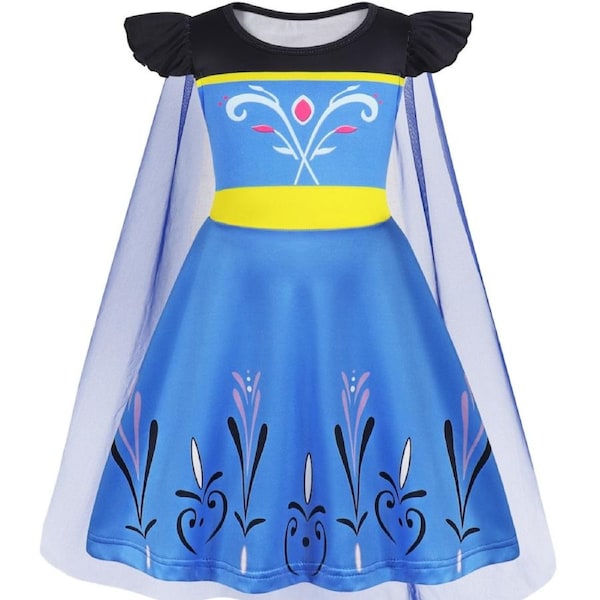HOLALA Princess Dress With Cape Girls Christmas Birthday Party Cosplay Costume Fancy Outfit-Blue 100cm