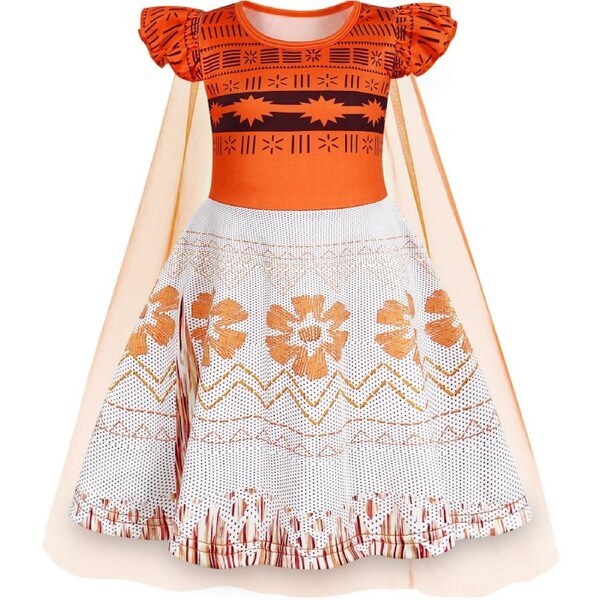 HOLALA Princess Dress With Cape Girls Christmas Birthday Party Cosplay Costume Fancy Outfit-Orange 130cm