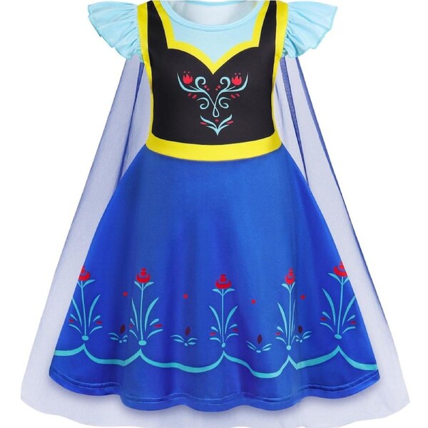 HOLALA Princess Dress With Cape Girls Christmas Birthday Party Cosplay Costume Fancy Outfit-DarkBlue 110cm