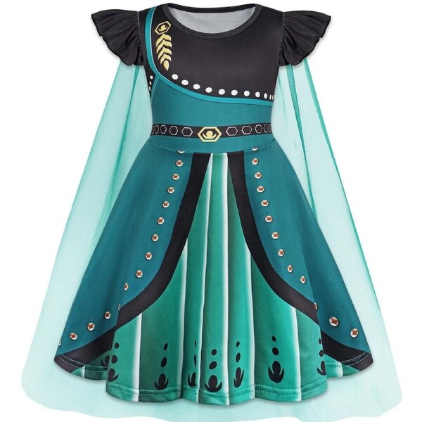 HOLALA Princess Dress With Cape Girls Christmas Birthday Party Cosplay Costume Fancy Outfit-Green 90cm