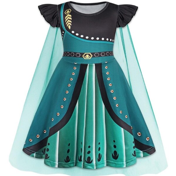 HOLALA Princess Dress With Cape Girls Christmas Birthday Party Cosplay Costume Fancy Outfit-Green 140cm