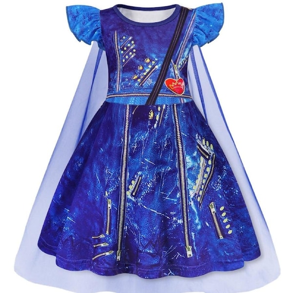 HOLALA Princess Dress With Cape Girls Christmas Birthday Party Cosplay Costume Fancy Outfit-PurplishBlue 110cm