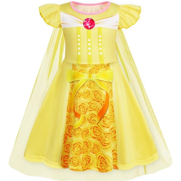 HOLALA Princess Dress With Cape Girls Christmas Birthday Party Cosplay Costume Fancy Outfit-Yellow