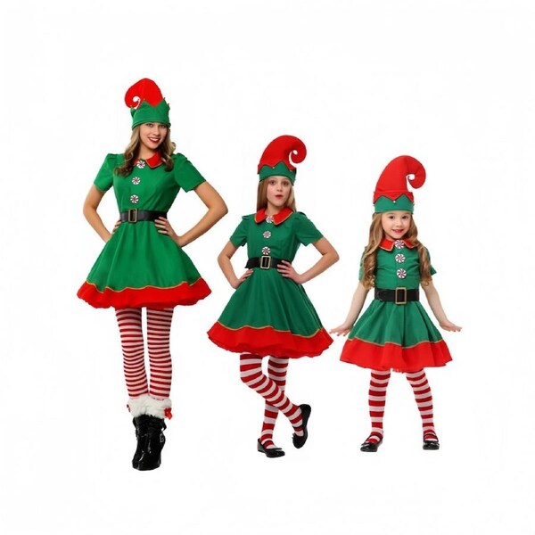 HOLALA Christmas Elf Costume Outfits Include Hat Shoes and Other Accessories for Girls and Women Xmas Cosplay 130cm