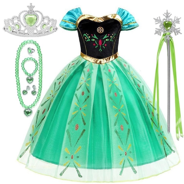 HOLALA Anna Princess Dress for Girls with Accessories Halloween Cosplay Costume Birthday Outfit 100cm