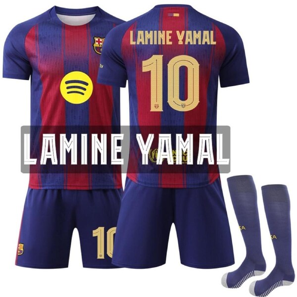 26/27 Lamine Yamal Barcelona Kids Soccer Jersey Shorts Set #10 Football Kit 26